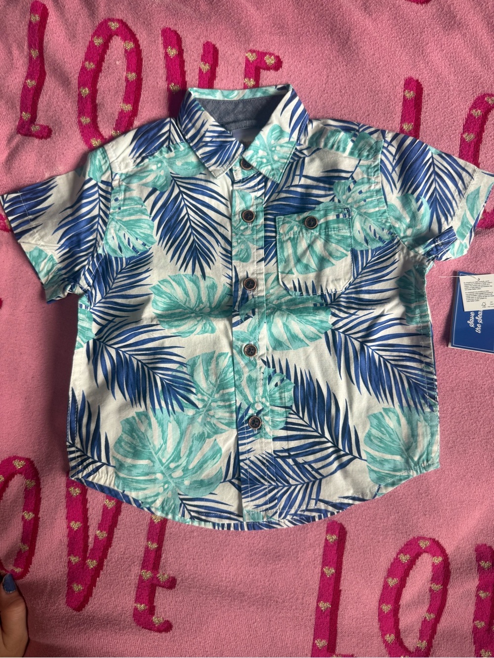 Gymboree Blue & Aqua Tropical Leaf Button-Down Shirt NWT